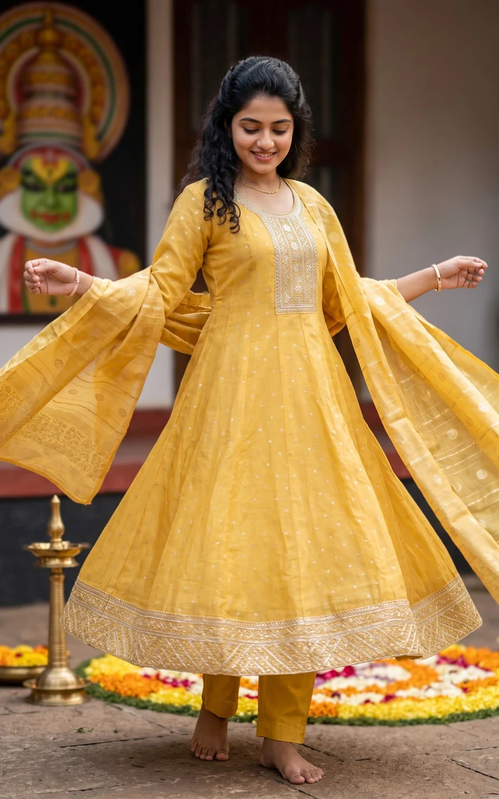Yellow Anarkali set with Embroidered Dupatta